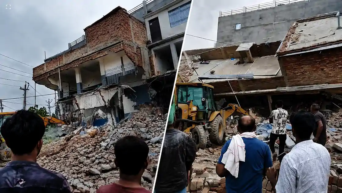 मोतिहारी: अतिक्रमण हटाने के दौरान बड़ा हादसा, बुलडोजर पर गिरा मकान, मची अफरातफरी!