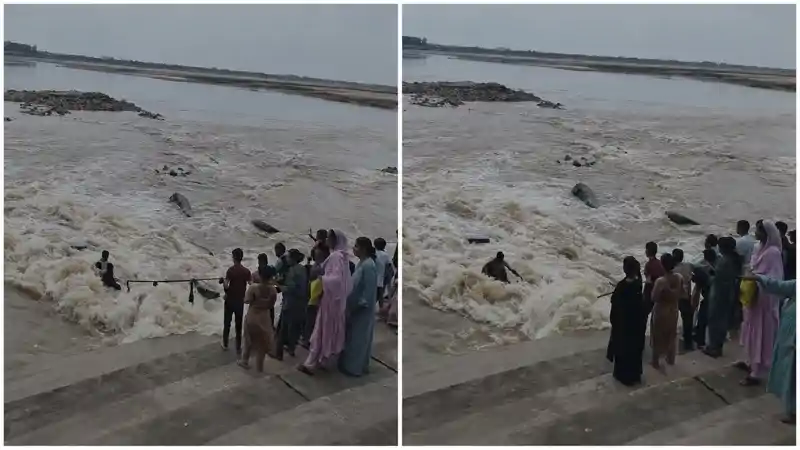 सेल्फी के चक्कर में तीन युवक पानी के तेज बहाव में फंसे, मची अफरा-तफरी सेल्फी के चक्कर में तीन युवक पानी के तेज बहाव में फंसे, मची अफरा-तफरी