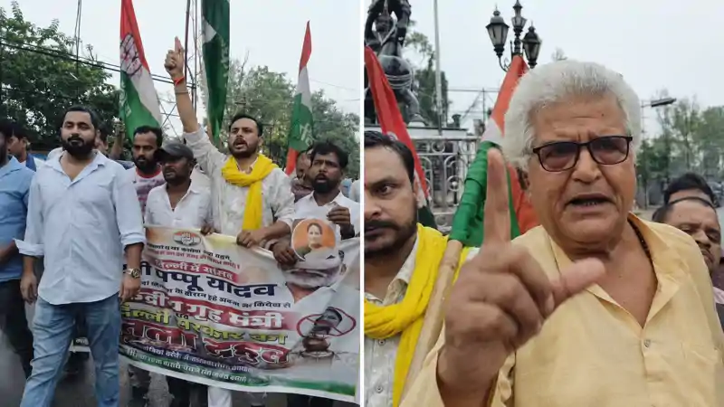 पप्पू यादव पर हमले के विरोध में गृह मंत्री और दिल्ली सरकार का पुतला दहन