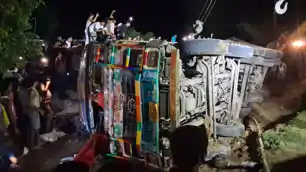 रफ्तार का कहर, खाद लदा हाईवा पलटा, 6 वर्षीय मासूम की मौत, छह भैंसें भी मरीं