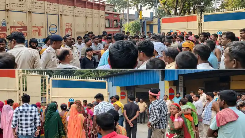ट्रक की चपेट में आने से तीन वर्षीय बच्चे की मौत, आईओसीएल गेट पर शव रखकर जाम