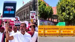 विपक्ष के 140 से अधिक सांसदों का EC दफ्तर तक विरोध मार्च, धरने पर बैठे राहुल-प्रियंका-अखिलेश