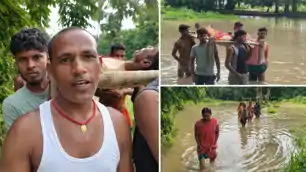 जान जोखिम में डालने की मजबूरी: बीमार पड़े तो खटिया ही सहारा, खोनी टोला में आज तक नहीं पहुंची सड़क