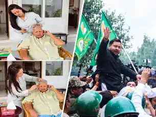 तेजस्वी यादव बहन मीसा भारती के साथ मैदान में, इधर पिता लालू यादव के बाल संवारती दिखीं रोहिणी आचार्य
