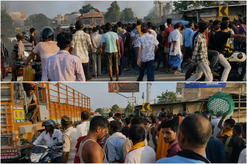 तीन बच्चों की मां को भगाने का आरोप, गुस्साए पति-परिजनों का भारी बवाल, NH जाम... तीन बच्चों की मां को भगाने का आरोप, गुस्साए पति-परिजनों का भारी बवाल, NH जाम...