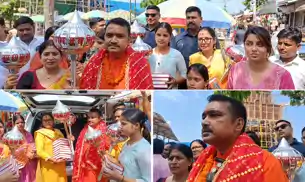 शारदीय नवरात्र के प्रथम दिन पूर्व विधायक मिथिलेश कुमार ने शस्त्र और शास्त्र किए भेंट