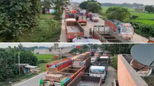 कोईलवर-डोरीगंज फोरलेन पर बालू वाले ट्रकों की रेलमपेल से जाम, छपरा तक पहुंची खाली ट्रकों की  कतार