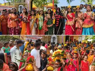 सराही में निकली भव्य कलश शोभायात्रा, 121 कन्याओं ने उठाया कलश, नौ रूपों में दिखीं मां दुर्गा
