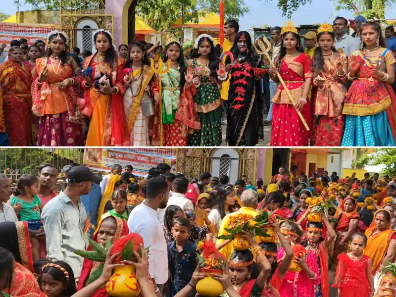 सराही में निकली भव्य कलश शोभायात्रा, 121 कन्याओं ने उठाया कलश, नौ रूपों में दिखीं मां दुर्गा सराही में निकली भव्य कलश शोभायात्रा, 121 कन्याओं ने उठाया कलश, नौ रूपों में दिखीं मां दुर्गा