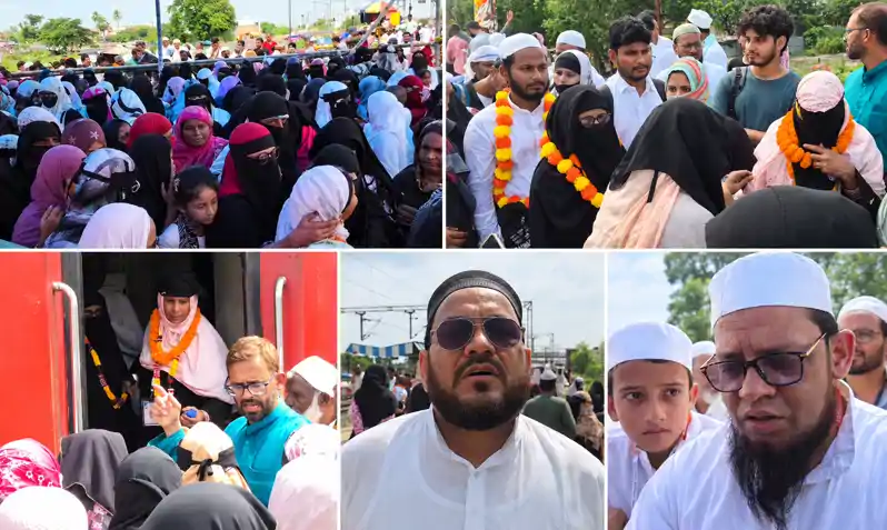 उमराह यात्रियों का जत्था हुआ रवाना, लोगों ने फूल-माला व गले लगाकर किया गया रवाना
