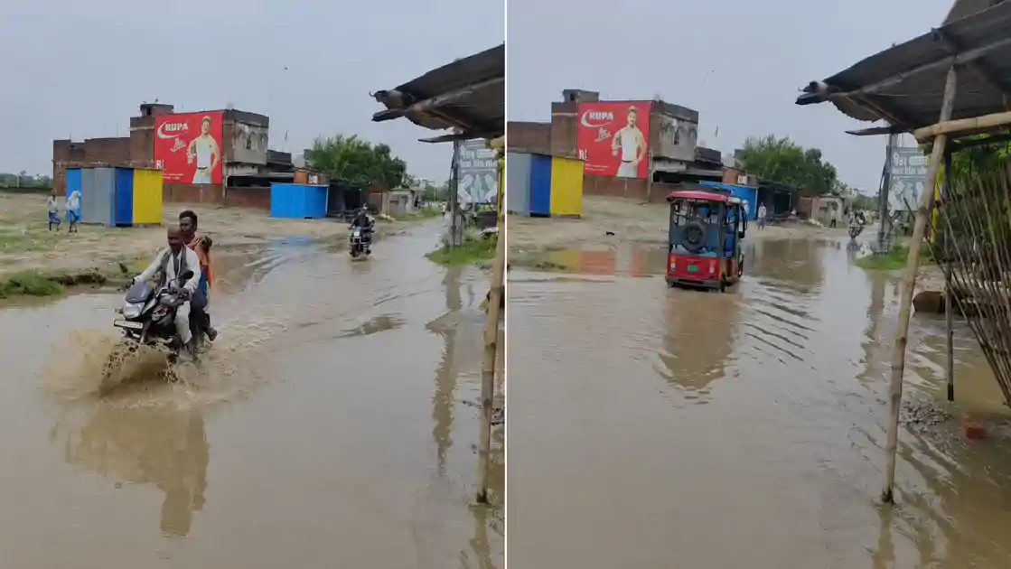मोतिहारी: एक बारिश ने खोल दी नगर पंचायत की पोल, सड़क बना तालाब 