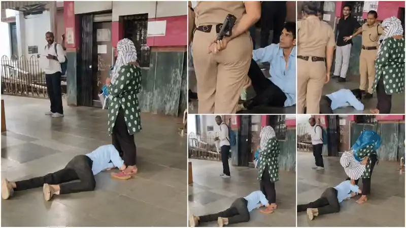 रेलवे स्टेशन पर रूठी लैला को मनाने पैरों में गिरा मजनू, SORRY बाबू..मुझे छोड़कर मत जाओ' वायरल हुआ वीडियो 