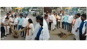 वंदे मातरम के अपमान के विरोध में फूंका गया कांग्रेस का पुतला, भाजयुमो ने जताया आक्रोश