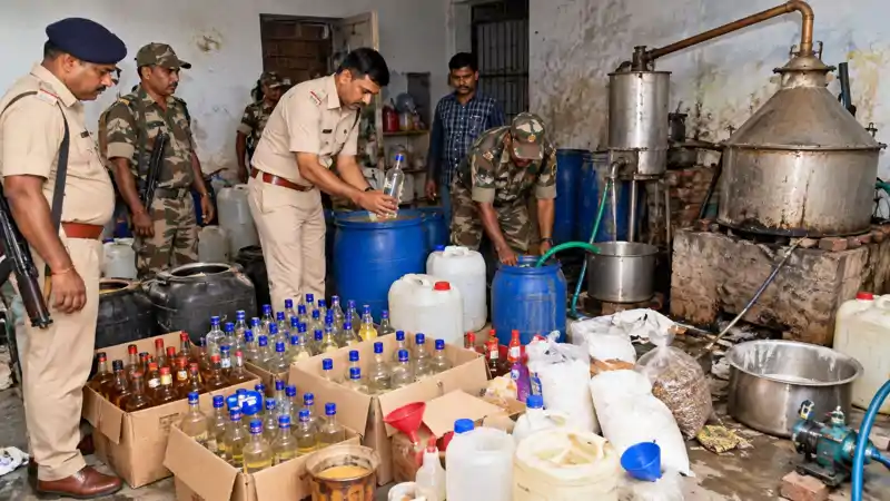 अवैध मिनी शराब फैक्ट्री का भंडाफोड़, भारी मात्रा में नकली शराब और सामग्री जब्त अवैध मिनी शराब फैक्ट्री का भंडाफोड़, भारी मात्रा में नकली शराब और सामग्री जब्त
