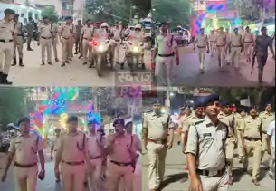 दुर्गा पूजा को लेकर जमुई पुलिस अलर्ट, शहर में निकाला गया फ्लैग मार्च