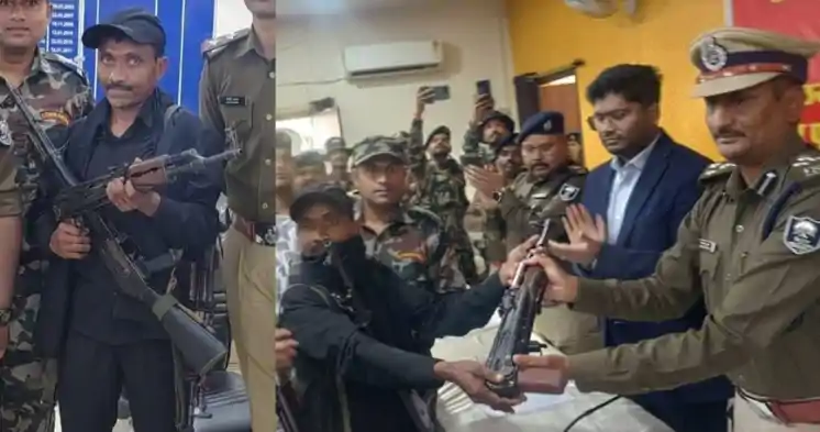 तीन लाख का इनामी नक्सली सुरेश कोड़ा उर्फ मुस्तकीम का सरेंडर, 1 AK-47, एक AK-56, दो इंसास और 500 गोली का जखीरा बरामद 