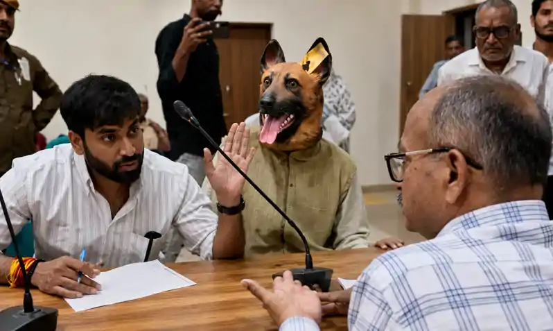कुर्सी पर बैठे रहे अधिकारी, सामने बैठा रहा कुत्ते की वेश में फरियादी कुर्सी पर बैठे रहे अधिकारी, सामने बैठा रहा कुत्ते की वेश में फरियादी