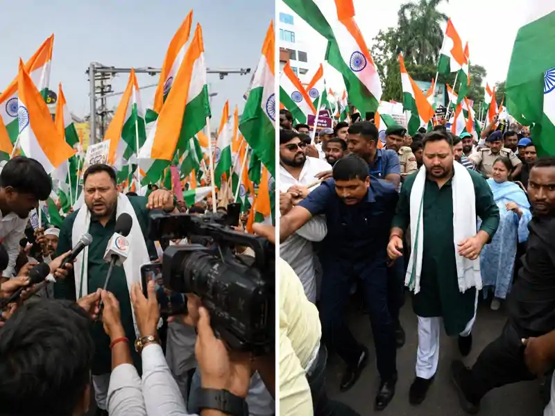 तेजस्वी यादव को हिरासत में लिया गया, कहा-जेल जाने से नहीं डरते, पुलिस ने वाटर कैनन चलाकर रोका RJD का मार्च तेजस्वी यादव को हिरासत में लिया गया, कहा-जेल जाने से नहीं डरते, पुलिस ने वाटर कैनन चलाकर रोका RJD का मार्च