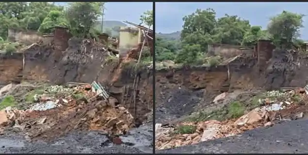 कतरास में बड़ा भू-धंसान, तेज धमाके के साथ 60 फीट जमीन धंसी, आधा दर्जन मकान जमींदोज-