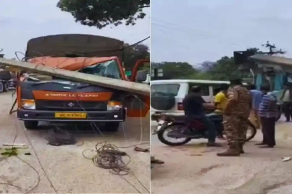 राजेंद्र भवन के पास बड़ा हादसा, CRPF की चलती गाड़ी पर पोल गिरने से चालक जख्मी