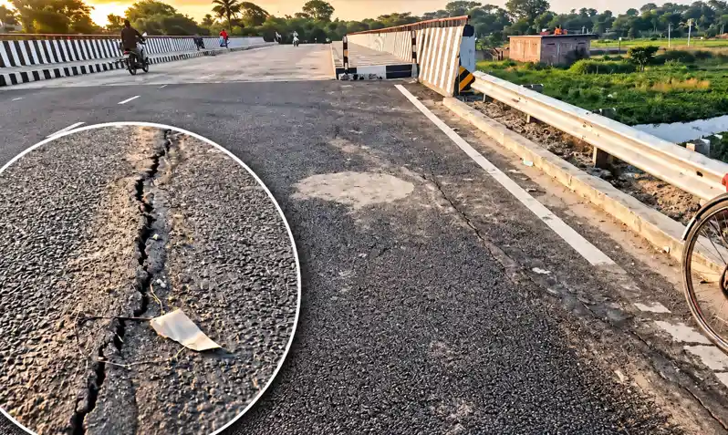 ये कैसा पुल का एप्रोच रोड ! उद्घाटन के 20 दिन बाद ही एप्रोच पथ में आई दरार, उठने लगे सवाल ये कैसा पुल का एप्रोच रोड ! उद्घाटन के 20 दिन बाद ही एप्रोच पथ में आई दरार, उठने लगे सवाल