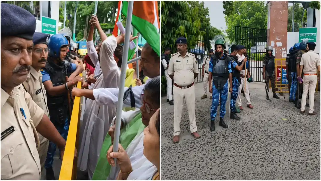 भागलपुर डीएम ऑफिस गेट पर कांग्रेस का हल्लाबोल, शिक्षा मंत्री के इस्तीफे की मांग