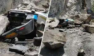 चलती टैक्सी पर गिरा पहाड़, 13 लोगों के मरने की आशंका, राहत व बचाव कार्य जारी