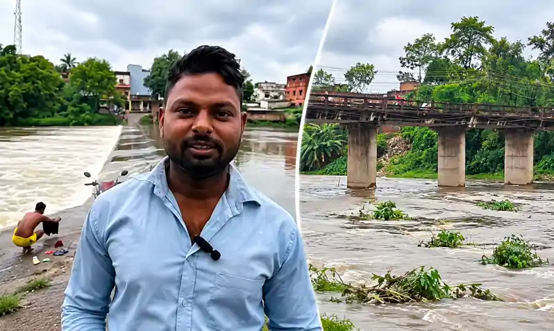 गरगा डैम का फाटक खुलते ही उफनाई नदी, भर्रा पुल के ऊपर से बह रहा पानी गरगा डैम का फाटक खुलते ही उफनाई नदी, भर्रा पुल के ऊपर से बह रहा पानी