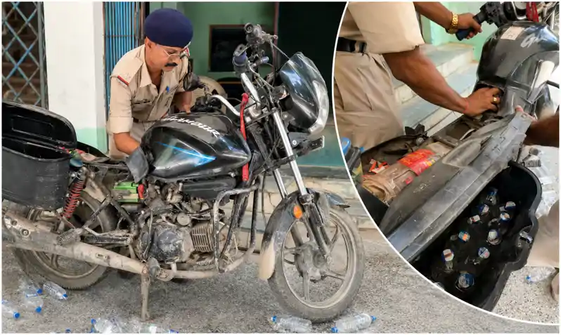 बाइक की टंकी से पेट्रोल नहीं, शराब बरामद, धंधेबाज फरार